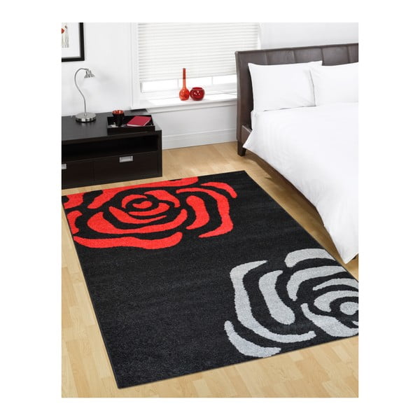 Koberec Flair Rugs Fleurs Black and Red, 160 x 235 cm