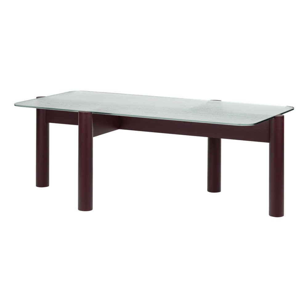 E-shop Vínovočervený konferenčný stolík so sklenenou doskou 55x105 cm Kob – noo.ma