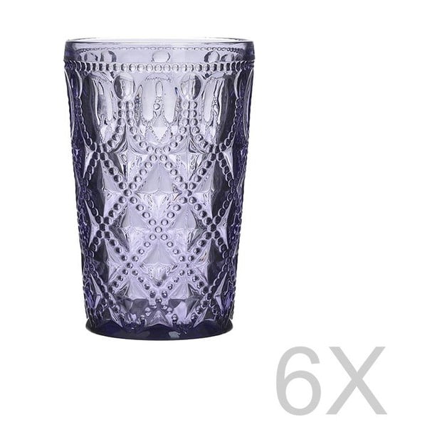 Sada 6 sklenených transparentných fialových pohárov InArt Glamour Beverage, výška 13,5 cm