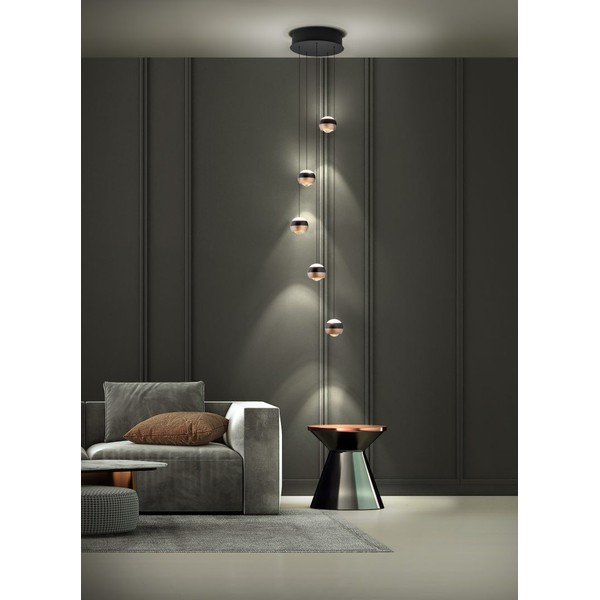 LED závesné svietidlo s kovovým tienidlom ø 30 cm v čierno-medenej farbe Orbit - Trio Select-image-1