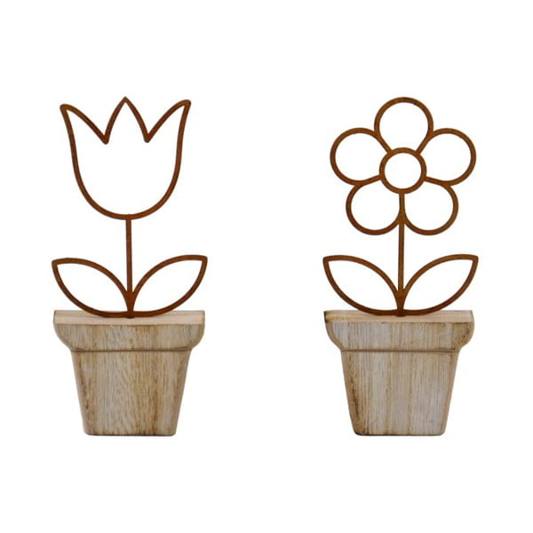 Súprava 2 drevených dekorácií v tvare kvetín Ego Dekor, 6,5 × 15 cm
