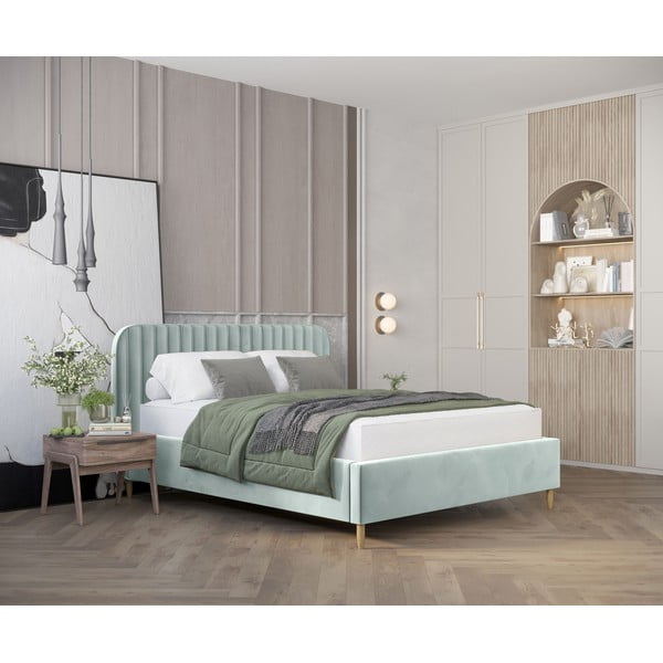 Čalúnená jednolôžková posteľ s úložným priestorom s roštom 120x200 cm v mentolovej farbe Noto – Maison de Rêve-image-1