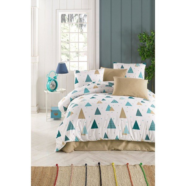 Bielo-modré obliečky na dvojlôžko 200x200 cm Puantiye – Mijolnir