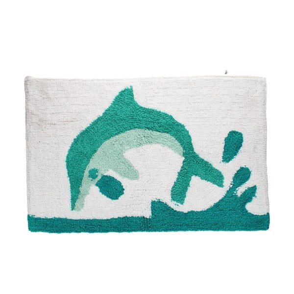 Biela/tyrkysovomodrá kúpeľňová predložka 50x80 cm Dolphin – Rex London