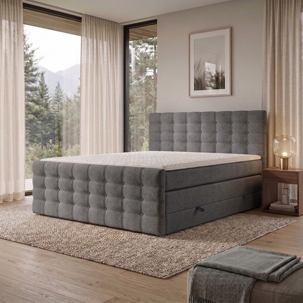 Sivá boxspring posteľ s úložným priestorom 180x200 cm Blend – Maison de Rêve-image-1