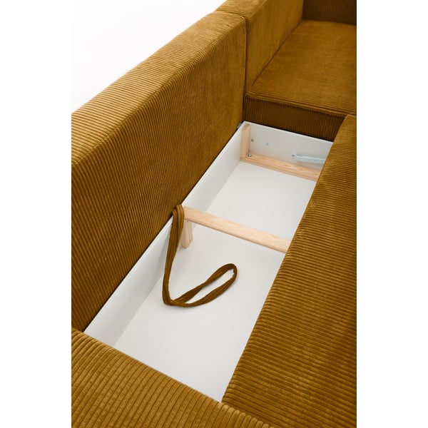 Horčicovožltá menčestrová variabilná rozkladacia rohová pohovka Bonami Selection Bowie-image-1