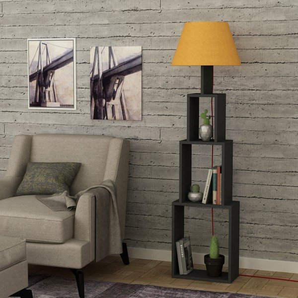 Antracitová voľne stojacia lampa so žltým tienidlom Homitis Tower-image-1
