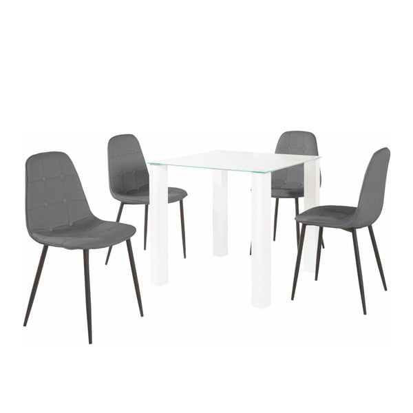 Sada jedálenského stola a 4 sivých stoličiek Støraa Dante, dĺžka stola 80 cm