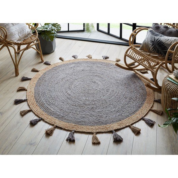 Sivý jutový koberec Flair Rugs Istanbul, ⌀ 150 cm-image-1