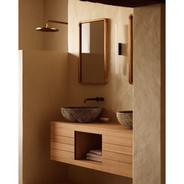 Nízka závesná skrinka pod umývadlo z teakového dreva v prírodnej farbe 120x40 cm Yenit – Kave Home-image-3