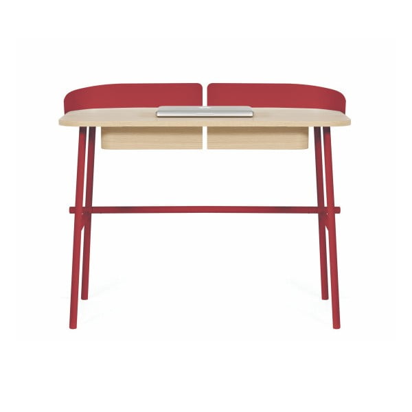 Červený pracovný stôl z dubového dreva HARTÔ Victor, 100 × 60 cm