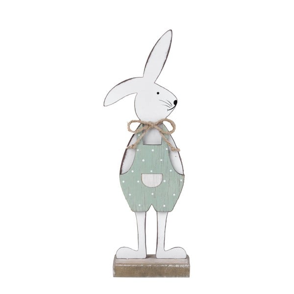 Biela dekorácia na podstavci králik v zelených nohaviciach Ego Dekor 25,5 x 9 x 4 cm