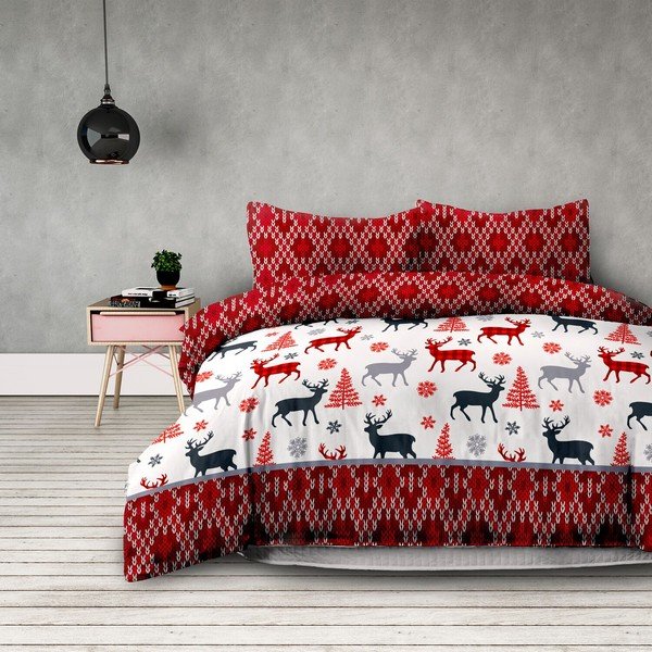 Predĺžené flanelové obliečky na dvojlôžko AmeliaHome Winter Reindeer, 200 × 220 cm + 70 x 90 cm-image-1