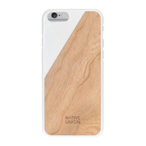 Biely obal na mobilný telefón s dreveným detailom pre iPhone 6 a 6S Native Union Clic Wooden Light