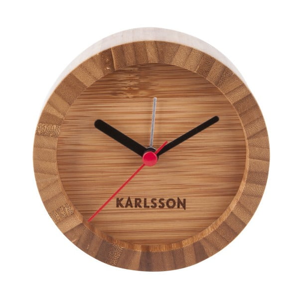 Hnedé stolové bambusové hodiny s budíkom Karlsson Tom