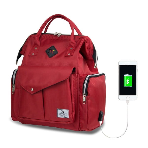 Červený batoh pre mamičky s USB portom My Valice HAPPY MOM Baby Care Backpack