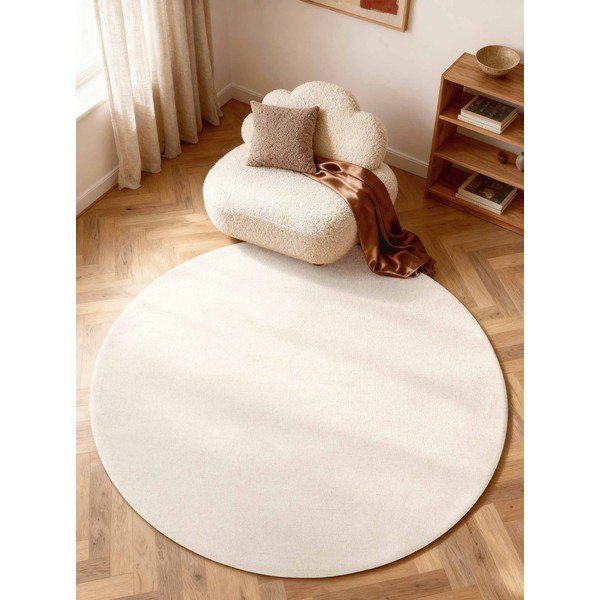 Krémový ručne tkaný vlnený okrúhly koberec ø 200 cm Puristic Knots – Elle Decoration-image-1