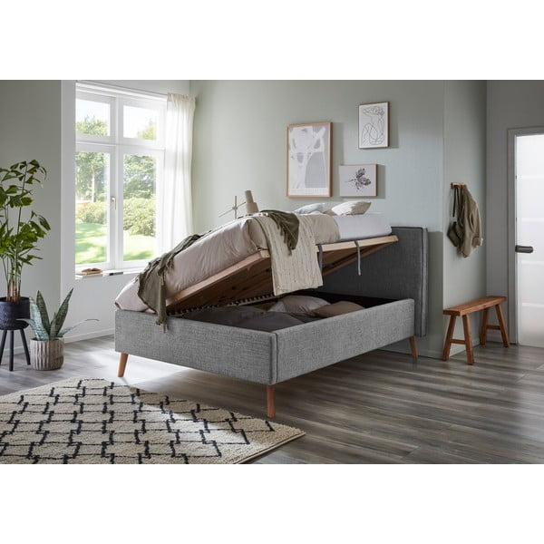 Svetlosivá čalúnená dvojlôžková posteľ s úložným priestorom s roštom 140x200 cm Riva – Meise Möbel-image-3