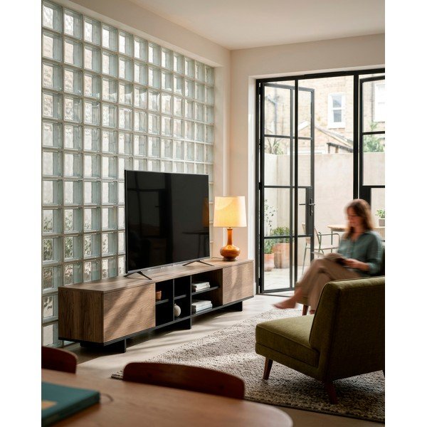 Čierny/v prírodnej farbe TV stolík v dekore duba 230x44x36 cm Cequoia – Marckeric-image-1