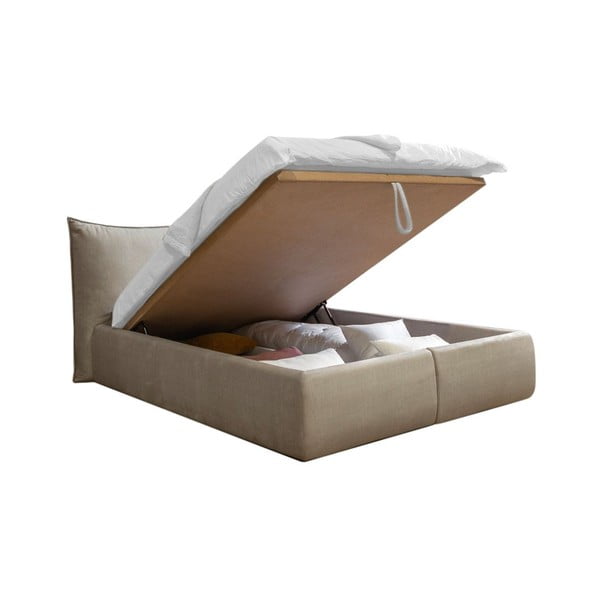 Béžová zamatová čalúnená dvojlôžková posteľ s úložným priestorom s roštom 160x200 cm Jade - Bobochic Paris-image-4