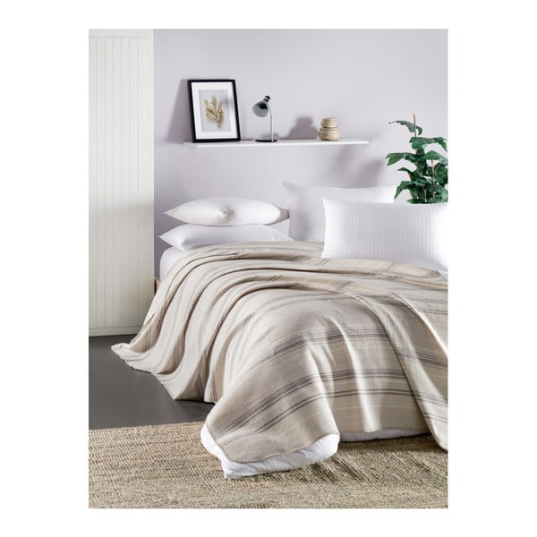 Béžová ľahká prešívaná bavlnená prikrývka cez posteľ Runino Munica, 160 x 220 cm