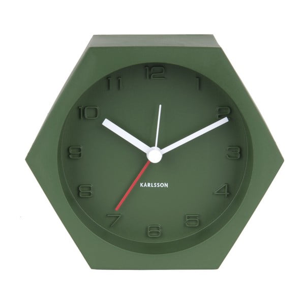 Zelené stolové hodiny Karlsson Hexagon, šírka 11,5 cm