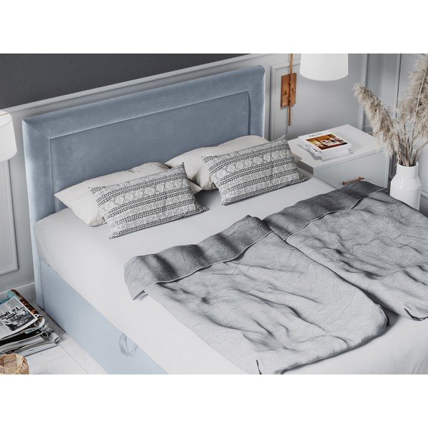Bledomodrá zamatová dvojlôžková posteľ Mazzini Beds Yucca, 200 x 200 cm-image-4
