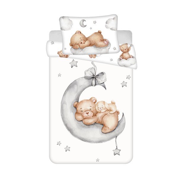 Biele bavlnené detské obliečky do postieľky 100x135 cm Teddy Bear "Ribbon" – Jerry Fabrics