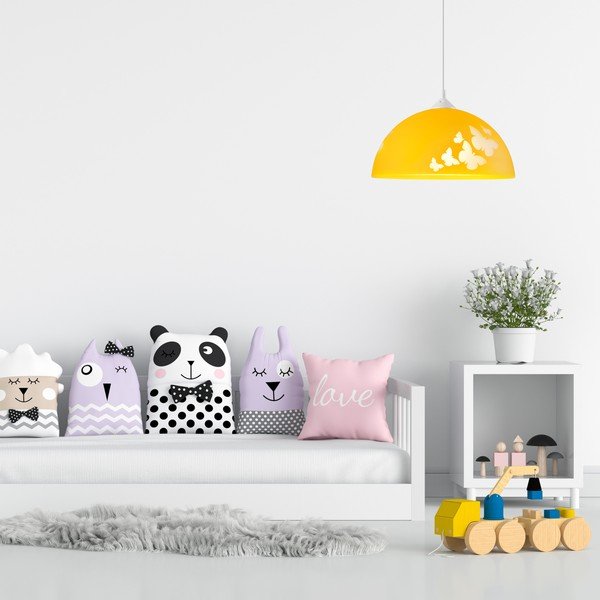Okrovožlté detské svietidlo so skleneným tienidlom ø 30 cm Mariposa – LAMKUR-image-3