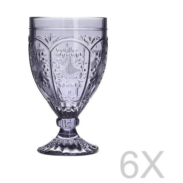 Sada 6 sklenených transparentných fialových pohárov InArt Glamour Beverage Foot