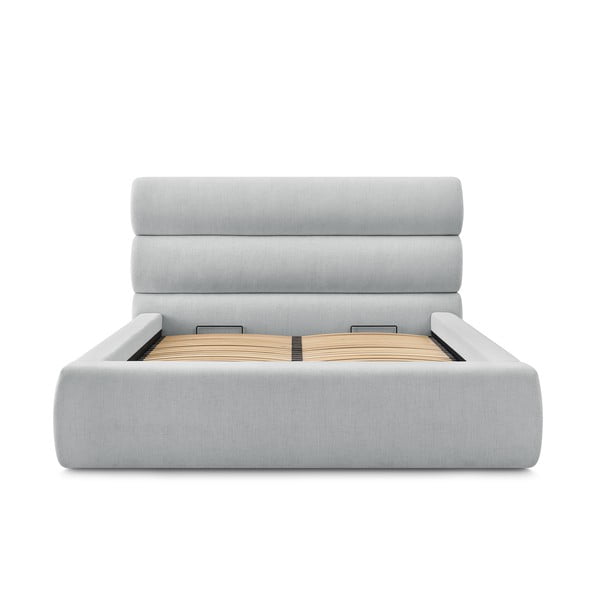 Svetlosivá čalúnená dvojlôžková posteľ s úložným priestorom s roštom 160x200 cm Jagna – Bobochic Paris-image-3