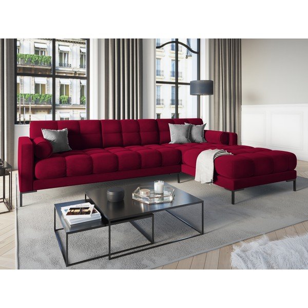 Červená zamatová rohová pohovka Cosmopolitan Design Bali, pravý roh-image-1