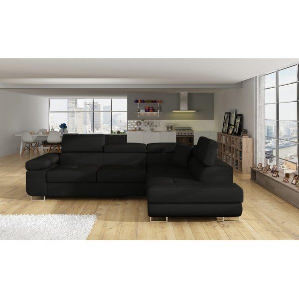 Čierna rozkladacia/s úložným priestorom rohová pohovka (pravý roh/do L) Anton – ELTAP-image-1