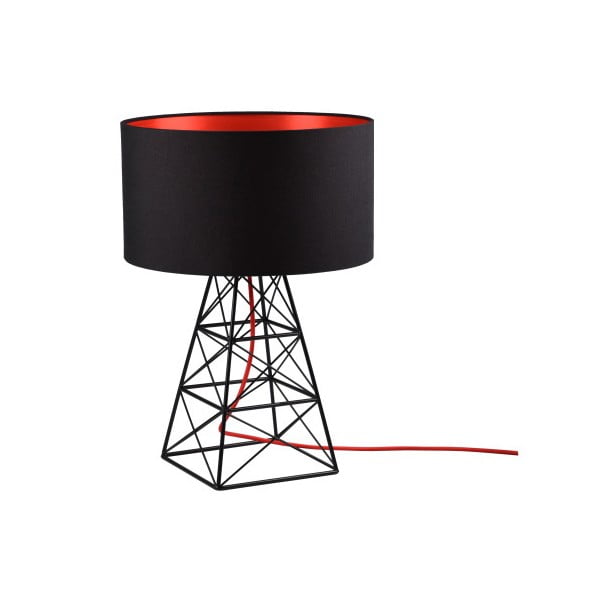 Čierna stolová lampa s červeným káblom Filament Pylón