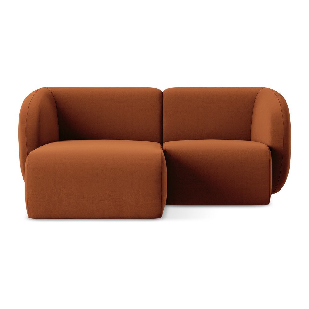 Zamatová rohová pohovka v terakotovej farbe (ľavý roh/s leňoškou) Lani – Makamii