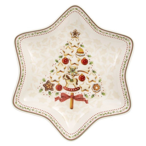 Červeno-biela porcelánová servírovacia miska s motívom vianočnej hviezdy Villeroy & Boch Gingerbread Village, 24,5 x 24,5 cm-image-1