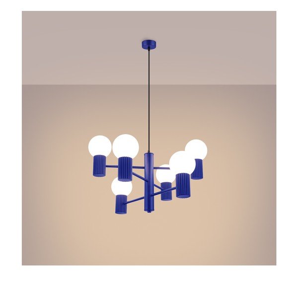 Modré závesné svietidlo so skleneným tienidlom Orbital – Sollux-image-4