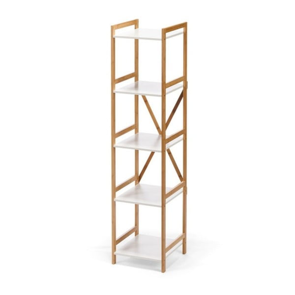 Biely úzky päťposchodový regál s bambusovou konštrukciou Bonami Essentials Lora