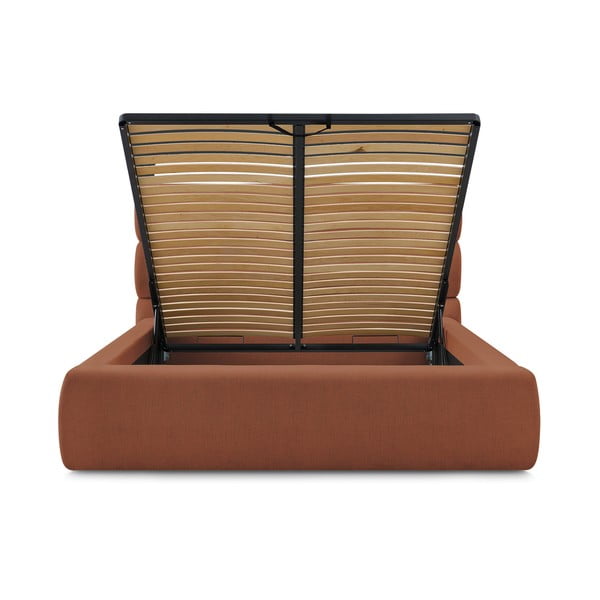 Oranžová čalúnená dvojlôžková posteľ s úložným priestorom s roštom 180x200 cm Jagna – Bobochic Paris-image-4