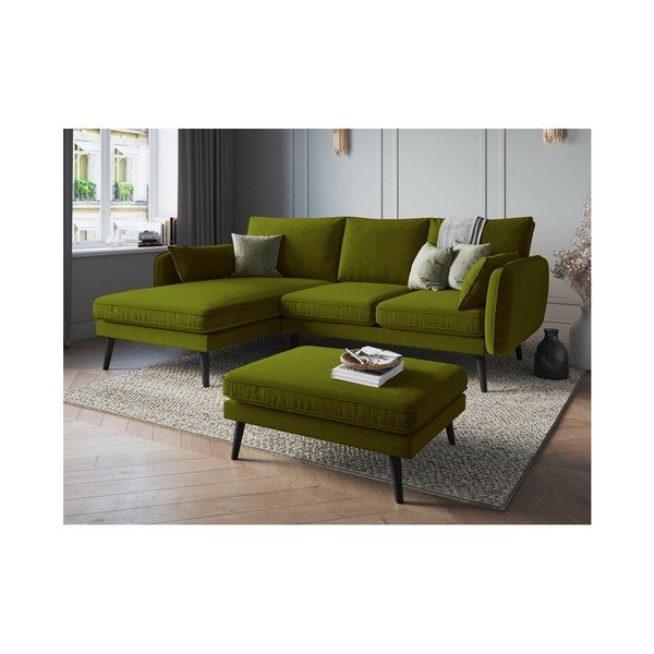 Zelená podnožka s čiernymi nohami Kooko Home Lento-image-4