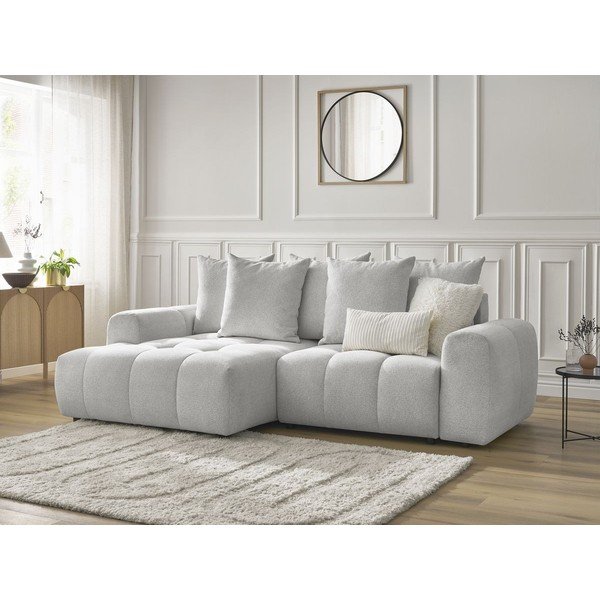 Svetlosivá ženilková rozkladacia/s úložným priestorom rohová pohovka (ľavý roh/s leňoškou) Roxelane – Bobochic Paris-image-3