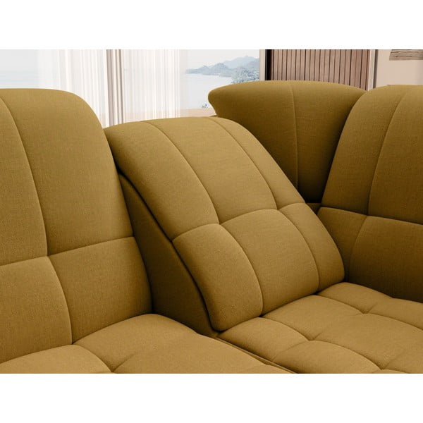 Žltá zamatová rozkladacia/s úložným priestorom rohová pohovka (pravý roh/do L) Sado – ELTAP-image-1