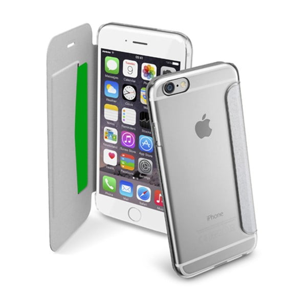 Strieborné transparentné peňaženkové puzdro CellularLine Clear Book pre  iPhone 6/6s