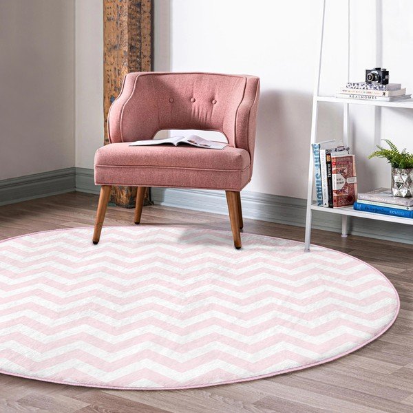 Svetloružový prateľný okrúhly koberec vhodný pre robotické vysávače ø 120 cm Comfort – Mila Home-image-1