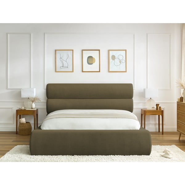 Tmavozelená čalúnená dvojlôžková posteľ s úložným priestorom s roštom 180x200 cm Jagna – Bobochic Paris-image-4