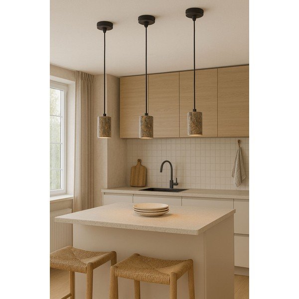 Sivé závesné svietidlo s kamenným tienidlom ø 6,5 cm Selma – Opviq lights-image-1