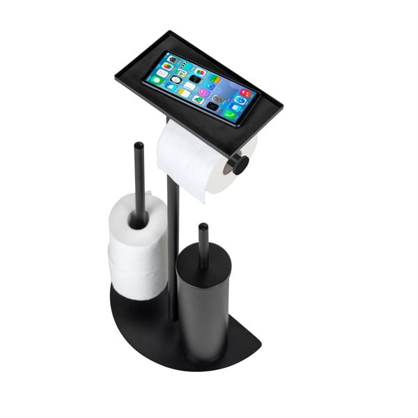 Čierny oceľový stojan na toaletný papier s kefou Cosenza – Wenko-image-4