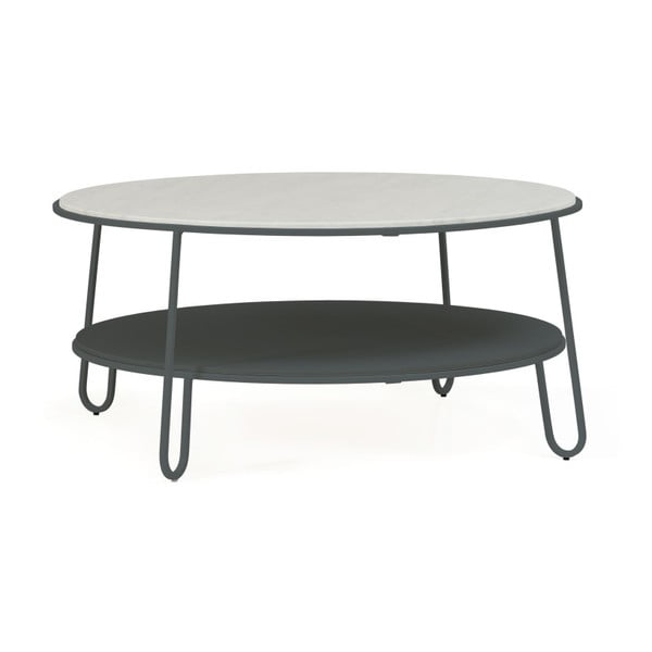 Sivý konferenčný stolík s mramorovou doskou HARTÔ Eugénie, ⌀ 90 cm