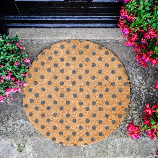Sivá okrúhla rohožka z prírodného kokosového vlákna Artsy Doormats Dots, ⌀ 70 cm-image-2
