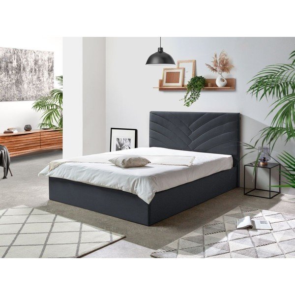 Tmavosivá čalúnená dvojlôžková posteľ s úložným priestorom s roštom 160x200 cm Palmyre - Bobochic Paris-image-1